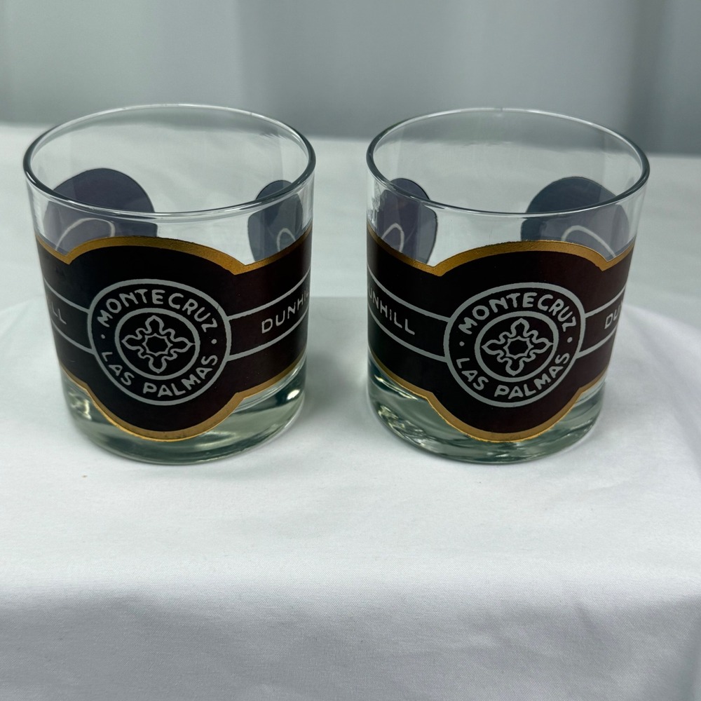 Vintage Montecruz Las Palmas Dunhill Whiskey Rocks Glasses Set of 2 Cigar Band